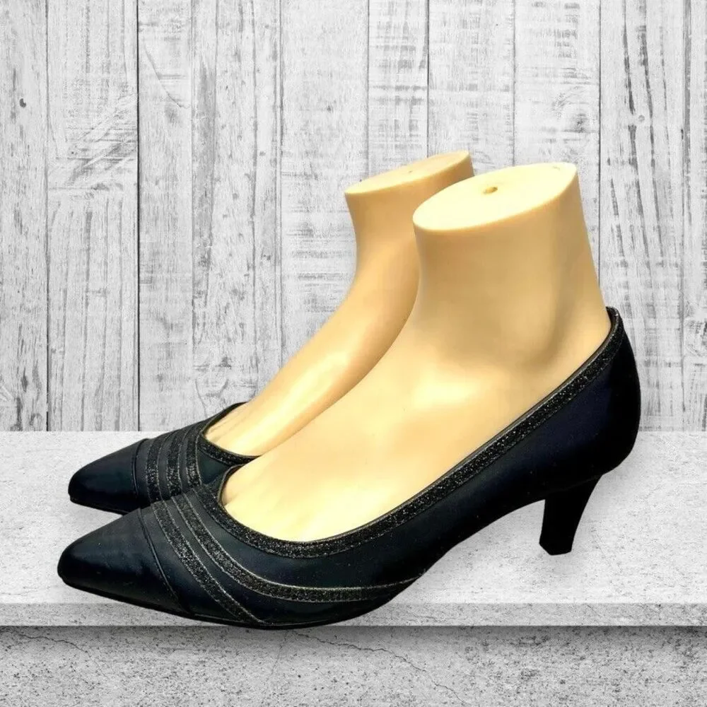 Easy Street Womens Alive@5‎ Black Black Glitter Dance Flex Heel Pump Size 7.5